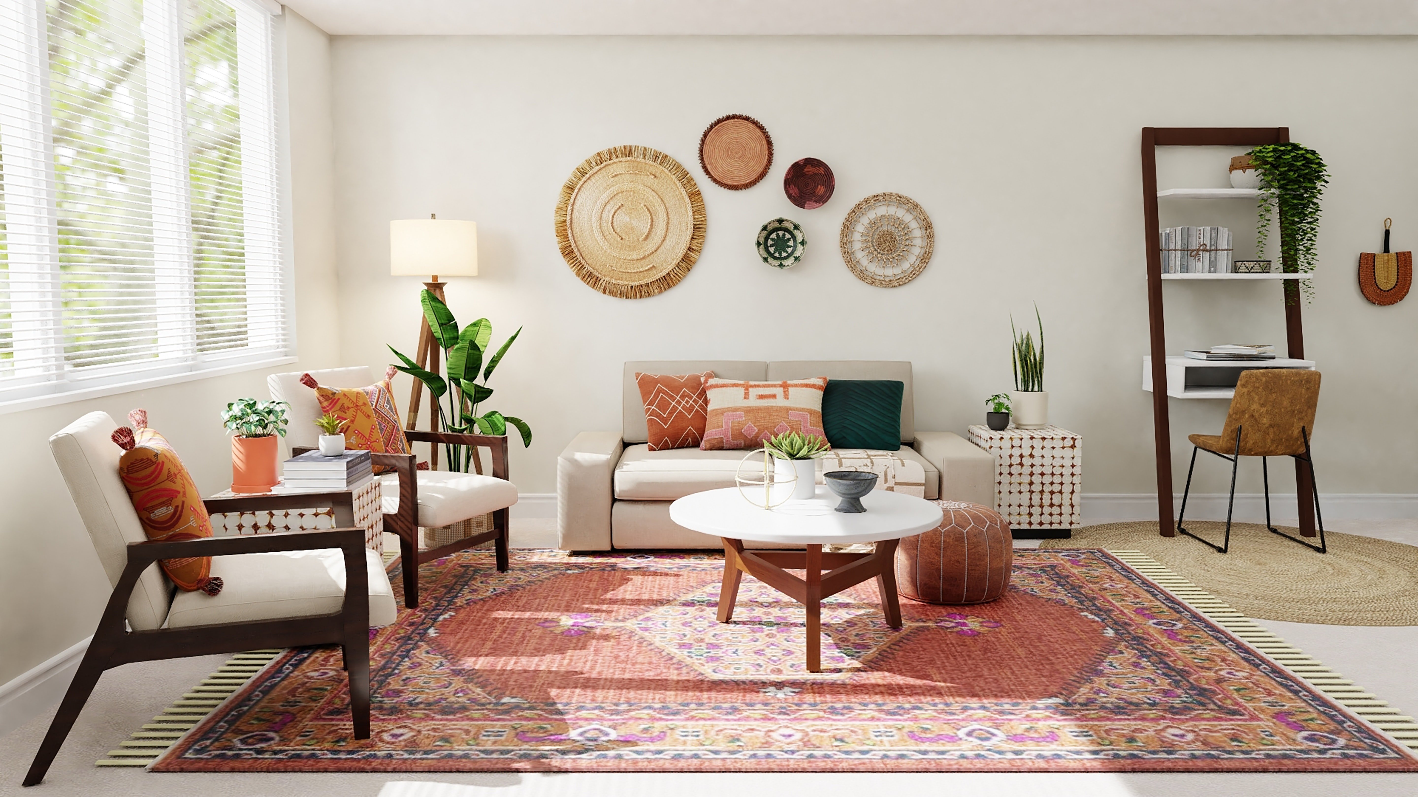 Living room with red area rug from A.T. Frank Floors Across Michigan